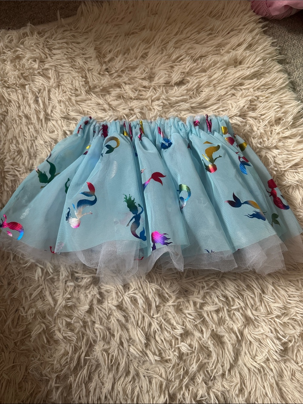 Light Blue Tulle Mermaid Skirt with Colourful Metallic Mermaid Prints